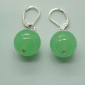 ON SALE New Fashion 10mm Light Green Jade Round Beads Silver Leverback Earrings