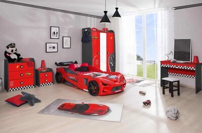 Kinderzimmer komplett Set mit Autobett 5 teilig LED Lattenrost Schrank Kommode - Bild 1 von 4