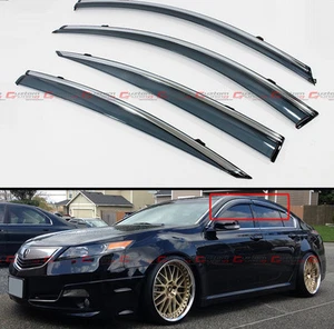 FOR 2009-2014 ACURA TL CLIP ON SMOKE TINTED SIDE WINDOW VISOR W/ CHROME TRIM - Picture 1 of 4