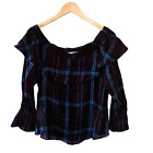 Ann Taylor Loft Plaid Off Shoulder Long Bell Sleeves Top Size XS NWT