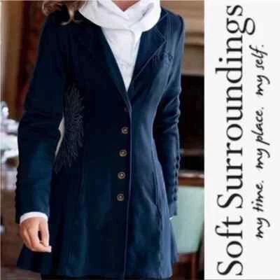 SOFT SURROUNDINGS Jacket Womens XS Tallulah Button Embroidery Blue French Terry - Image 1 of 4