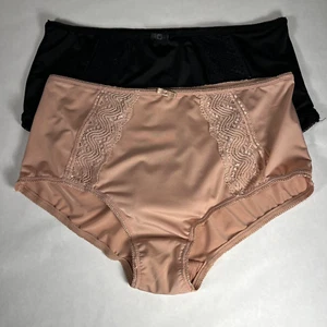 Two Pair Lace Trim High-Cut Briefs Black and Beige Size M - Picture 1 of 4