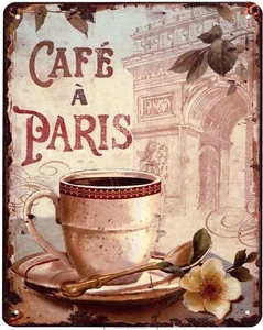 Blechschild Café À Paris Kaffeetasse Deko Schild Aufschrift Dekoration 20 x 25 - Bild 1 von 1