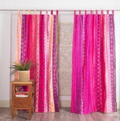 Wholesale Lot Indian Vintage Sari Patchwork Curtain Drape Window Silk Curtain - Image 1 of 1