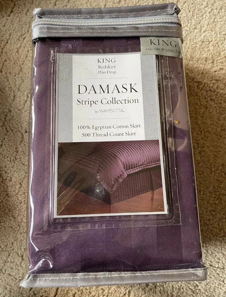 Damask Stripe Collection By Wamsutta King Bedskirt Potent Purple 15” Drop BBB - Image 1 of 1