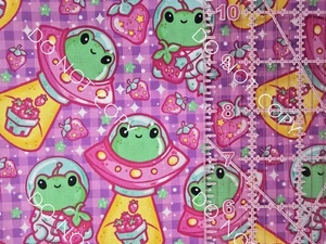 100% Cotton Woven Novelty Fabric Strawberry Frog UFO By The 1/4 Yard 9x56 - Picture 1 of 2