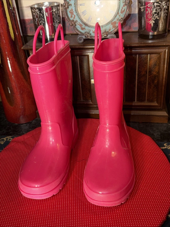 Botas de lluvia de goma rosa brillante para niños - talla 1 Foto 1 de 4