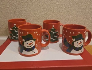 Taza de Navidad roja Waechtersbach muñeco de nieve y árbol taza de café Alemania - Imagen 1 de 4