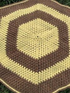Crochet Rug Homemade Brown Yellow - Picture 1 of 3