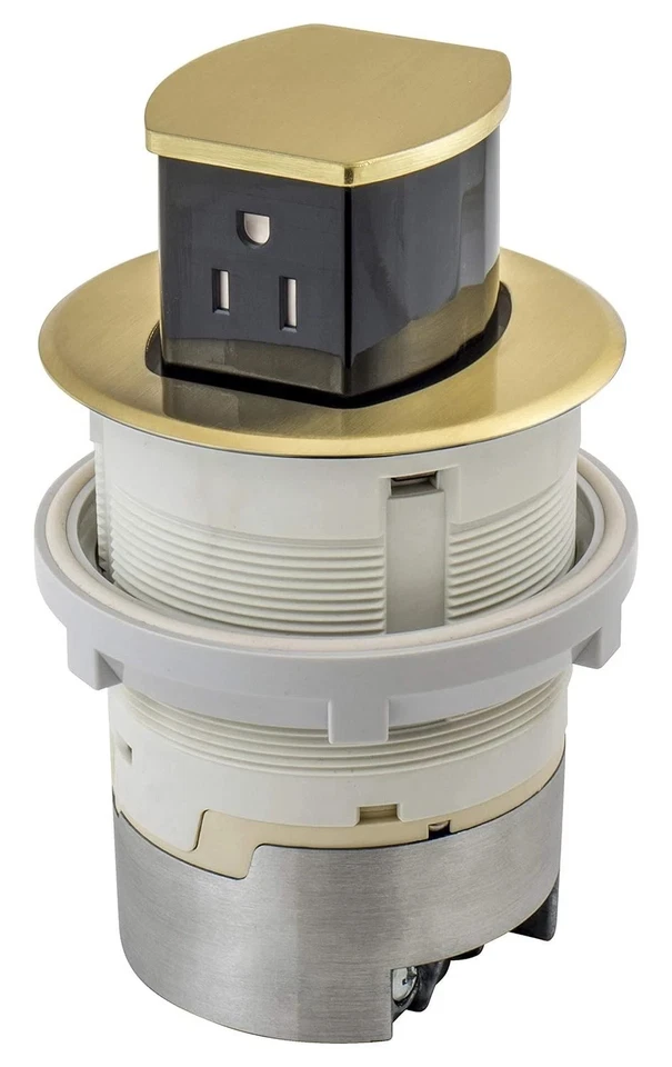 HUBBELL 15A Kitchen Counter Receptacle, Surface Mount, Pop Up, RCT200BR, BRASS - Image 1 of 4