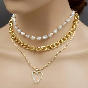Collar Colgante Corazón Cadena con Cuentas de Cadena de Cuentas Blanco Cremoso 0096 - Imagen 1 de 7