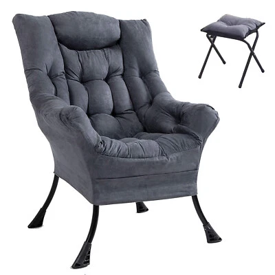 Modern Soft Accent Chair with Ottoman Living Room Armchair High Back Lazy Sofa - Image 1 of 4