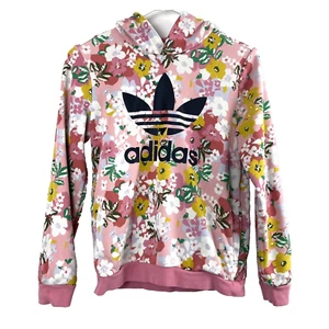 Adidas x Her Studio London Girls Floral Hoodie Medium Pink Multicolor Sweatshirt - Picture 1 of 9