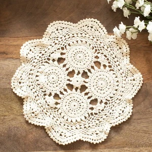 "Crochet festoneado a mano Doily de colección marfil 8" - Imagen 1 de 1