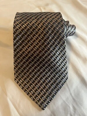 Gravata Platinum Designs preta/dourada/azul xadrez 100% seda 61 x 3,75 - Imagem 1 de 4