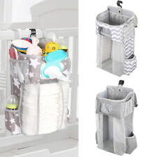 Crib Hanging Storage Bag Polyester Material Baby Essentials Gray Diaper Storage