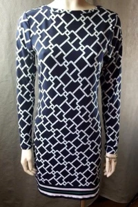 Womens sz S Michael Kors chain link bodycon Dress long sleeve navy blue 718-lrc - Picture 1 of 7