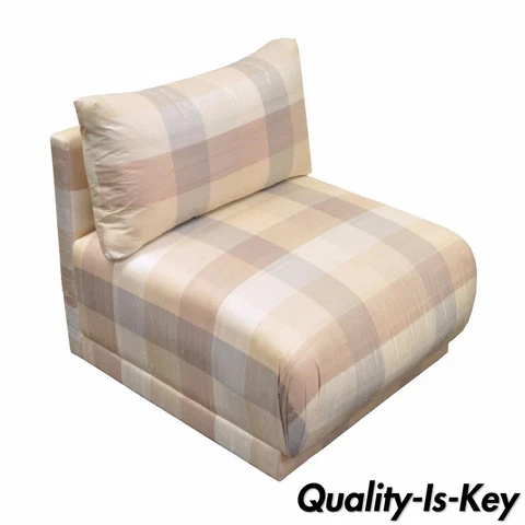 Vintage Mid Century Modern Rolled Upholstered Slipper Chair Milo Baughman Style Cover