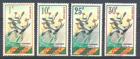 Togo 1961 Sc# 392-95 set Cranes over Map birds MNH Cover
