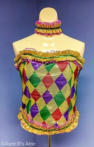 Mardi Gras Costume Corset 2 Piece Colorful Diamond Pattern Lame' Corset & Choker - Picture 1 of 5