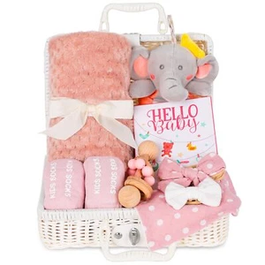 Baby Girl Shower Gift Basket Newborn Essentials Set for Baby Shower Birthday - Picture 1 of 7