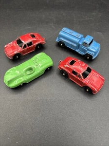 4 Tootsie Toy Cars Oil Truck Jaguar Porsche 1960s - Picture 1 of 11