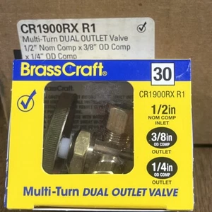 Brass Craft Multi-Turn Dual Outlet Valve 1/2” in 3/8” & 1/4”Out CR1901LRX R1 - Picture 1 of 9