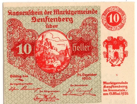 1920 Austria Notgeld Senstenberg 10 Heller (D260) Cover