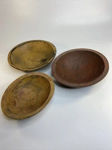 3 Vintage Hand Crafted Primitive Wood Bowl 3 Sizes 7.25 in 8.25 in 9 in - Picture 1 of 8