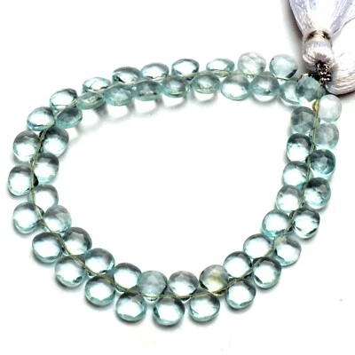 Blue Topaz Color Quartz 6 mm Size Faceted Heart Briolette 7" Strand - Image 1 of 4
