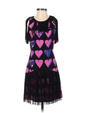2011 VERSACE for H&M 100% Black Silk Pink Heart Dress With Fringe - US 2 