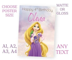 Personalised Disney RAPUNZEL Party Sign POSTER Banner ANY AGE Name A1 A2 A3 A4 - Picture 1 of 1