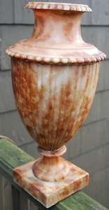 Vintage/Antique AMBER ALABASTER MARBLE Urn Lamp Hand Carved 15" Tall Uplight - Picture 1 of 24