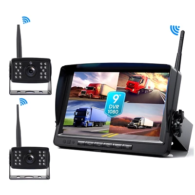 Backup Reverse Rear 1080P Camera+9'' Quad Split Wireless AHD Digital Monitor DVR - Image 1 of 4