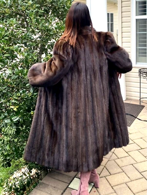 Abrigo de piel de visón Lanvin Furs silencioso de lujo marrón talla 8-10 midi dinero antiguo completo SLV Foto 1 de 4
