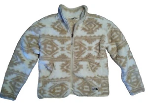 The North Face Girls L 14-16 Fleece Jacket Tan Cream Southwest Tribal Print Zip  - Picture 1 of 10