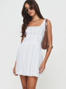 Princess Polly Lorinda Textured Cotton Mini Dress - White - Size 4 - Picture 1 of 4