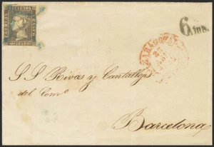 Aragón. Historia Postal. SOBRE  1A. 1850. 6 cuartos negro. ZARAGOZA a BARCELONA - Bild 1 von 1