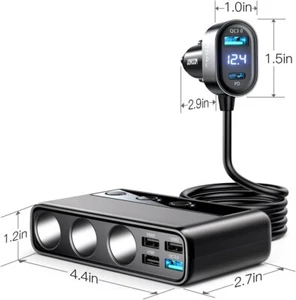 9 in 1 Car Charger Adapter PD 3Socket Cigarette Lighter Splitter Charge Switches - Photo 1 sur 11