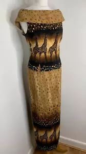 VTG 80s 90s Joseph Ribkoff maxi dress UK 12 VGC giraffe animal print layered - Picture 1 of 11