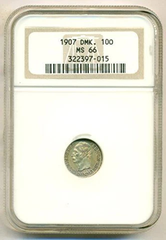Denmark Frederick VIII 1907 Silver 10 Ore MS66 NGC Cover