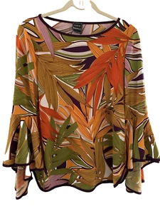 Coco Bianco Orange Tropical Top  Bell sleeves 36 inch bust - Picture 1 of 4