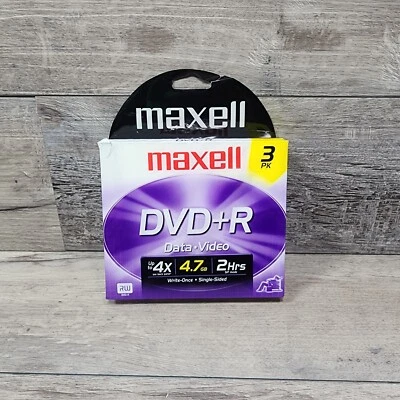 Maxell 3 Pack DVD+R - Up to 4X 4.7GB Write Once Single Sided Discs New Sealed - Image 1 of 4