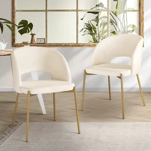 Oikiture 2x Armchair Dining Chair Accent Chairs Tub Armchairs Sherpa White&Gold - Picture 1 of 10