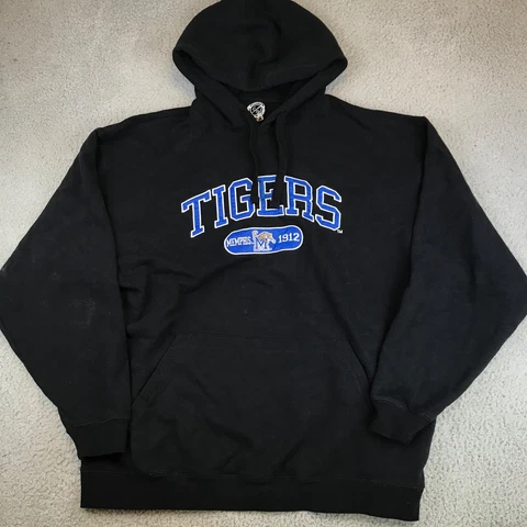 Memphis Tigers Hoodie Men's XL Black Long Sleeve Pullover Hooded Pocket Logo Cover