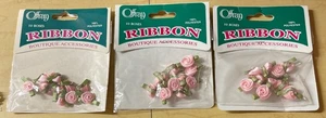 3 Pkgs Vintage Offray Ribbon Roses Lt Pink Packs Scrapbooking Embellishments NOS - Picture 1 of 7