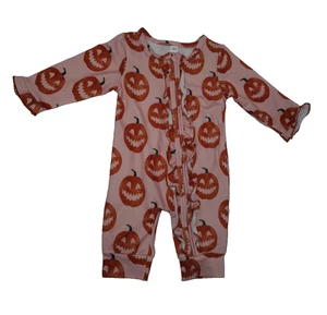 Halloween 9-12 Month Baby Girl Zip Up Body Suit, Jack O Lantern Print - Picture 1 of 15