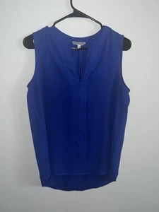 Pleione Schlitz V-Ausschnitt Kurzarm halbtransparent Bluse Top blau Gr. Small - Bild 1 von 4