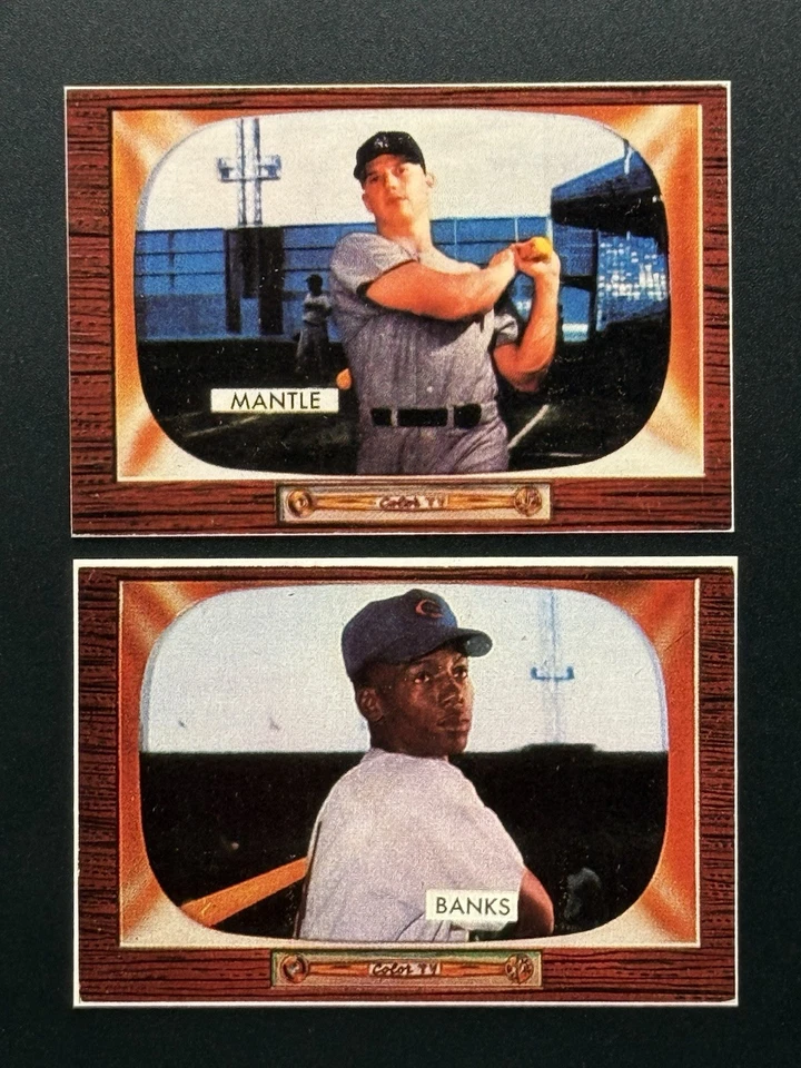 Cartões de beisebol 1985 revistas réplicas 1955 Bowman Mickey Mantle Ernie Banks - Imagem 1 de 2