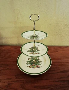 Spode Árbol de Navidad Inglaterra Triple 3 Niveles Bandeja para Servir Platos - Imagen 1 de 9